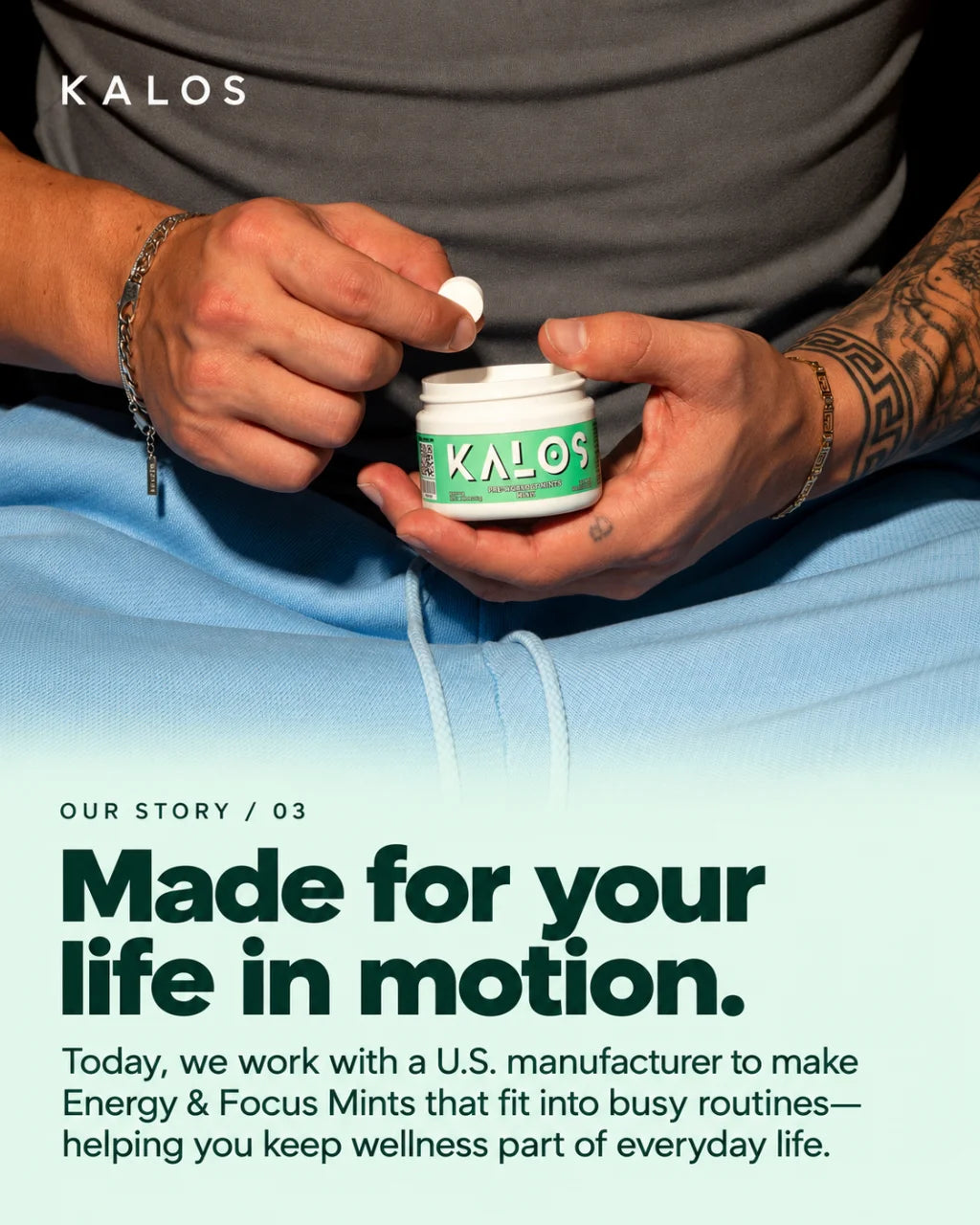 Kalos Energy & Focus Mints for everyday routines.