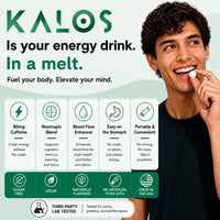 KALOS energy melts with 80mg caffeine, nootropic blend, portable sugar-free vegan mints for energy and focus