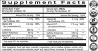 KALOS Energy & Focus Mints Supplement Facts label with caffeine, L-Citrulline, Alpha-GPC, vitamins B6 and B12, and vegan, non-GMO, sugar-free features